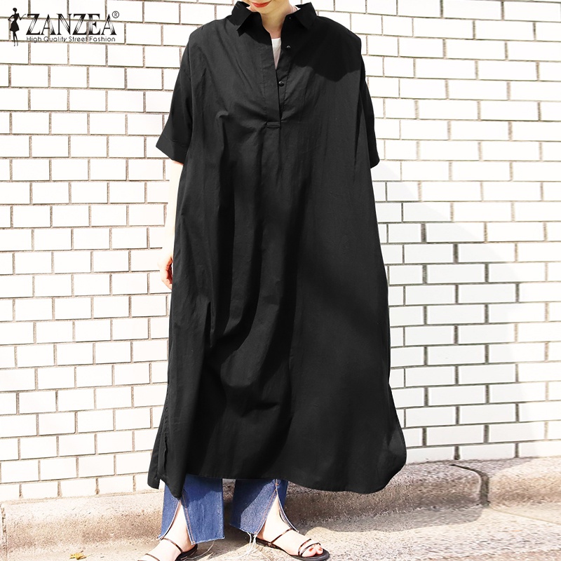 Đầm maxi ZANZEA tay lửng cổ bẻ thời trang cho nữ