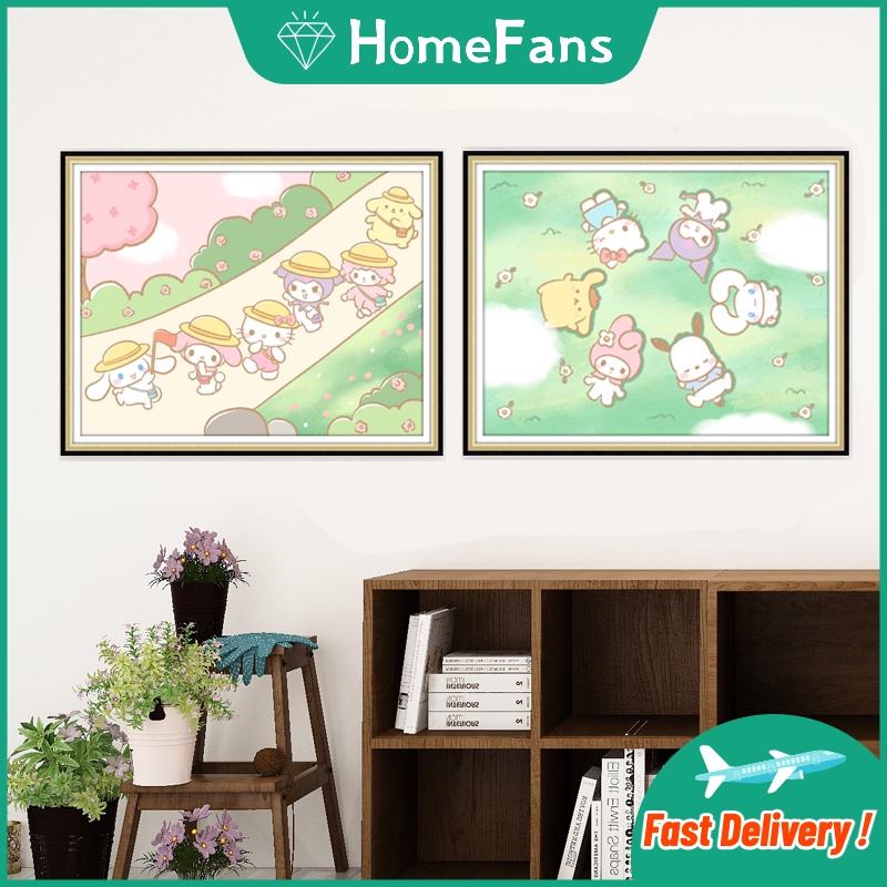 Bộ Tranh Đính Đá 5D Họa Tiết Mèo Kitty 5D Độc Đáo DIY Dùng Trang Trí Nhà Cửa 50x40cm