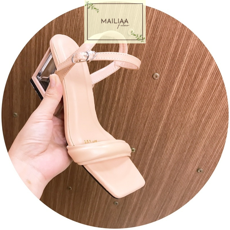Sandal gót trong viền 7 phân MAILIAA quai ngang phồng