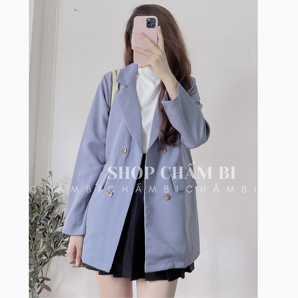 Áo blazer cổ vest A.243, Áo khoác dài tay 1 lớp 4 cúc 1 lớp dày dặn vạt vuông phong cách Hàn Quốc