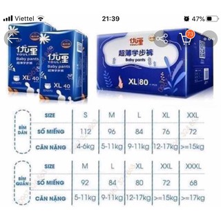 BÌNH DƯƠNG-Bỉm YOULI nội địa Trung quần/dán size S112, M96, L84, XL76, XXL72, XXXL68