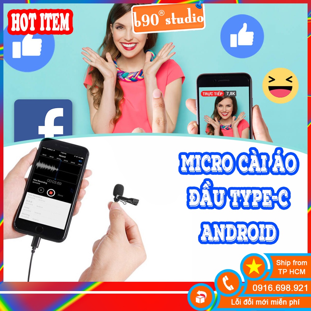 GIÁ SỈ  Mic mini cài áo kèm cổng type C cho điện thoại Android Galaxy s20 s21 vvv..