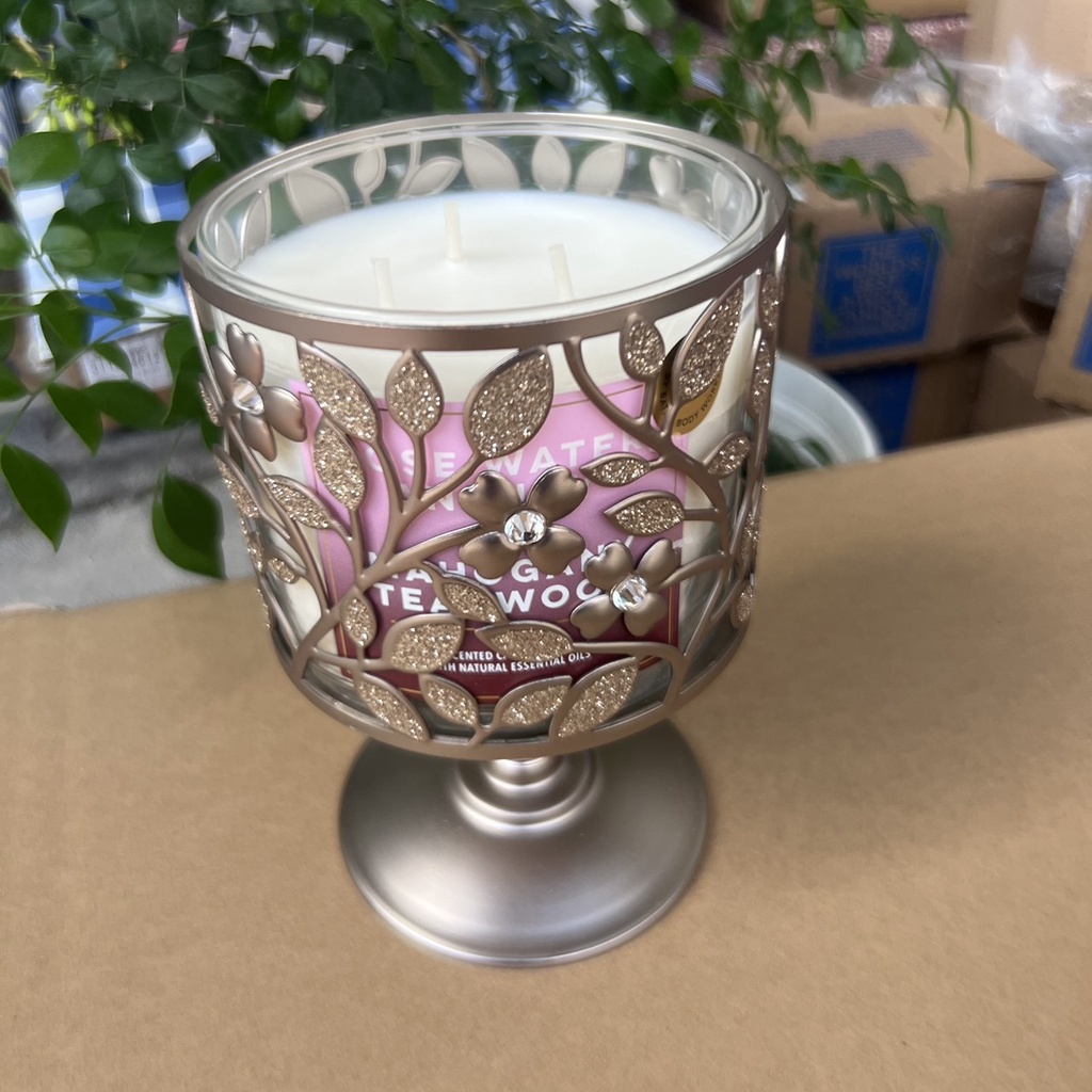Candle Holder - Chân đế nến thơm Bath & Body Works hoạ tiết hoa lá