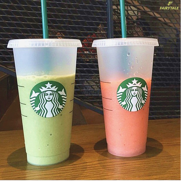 Ly đựng nước trong suốt in logo Starbucks kèm nắp