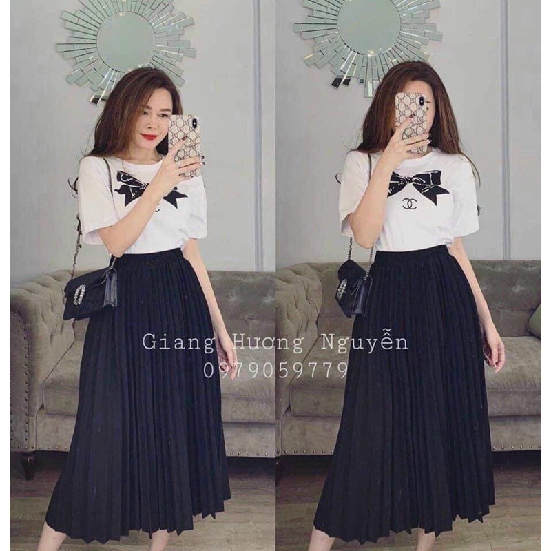 Chân váy xếp ly dài tiểu thư siêu hot