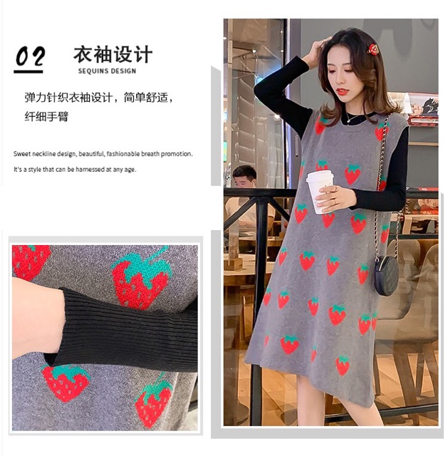 Set len áo+ váy quả dâu siêu xinh cho bà bầu(hàng quảng châu)sẵn set đen