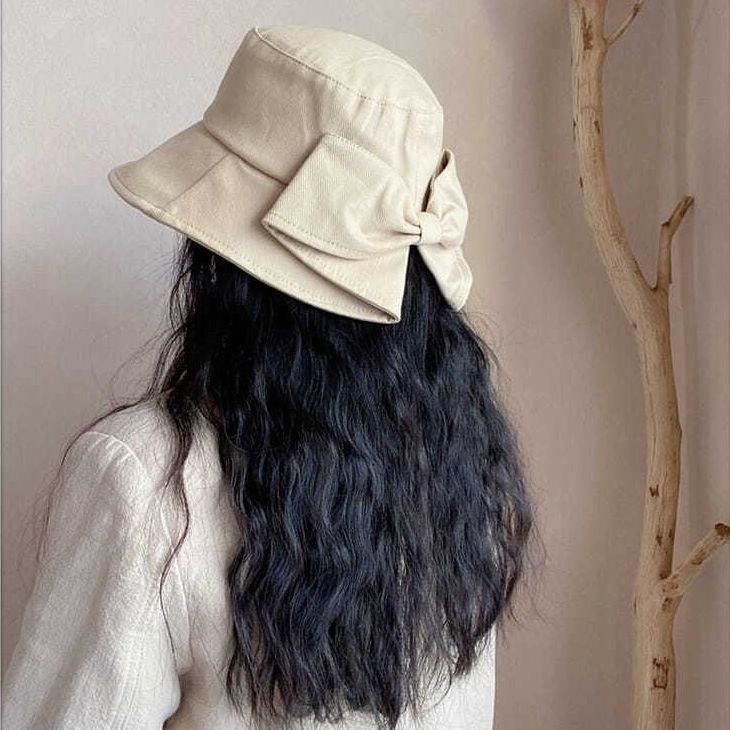Nón Bucket Vành Rộng Đính Nơ Phong Cách Nhật Bản Thời Trang Mùa Hè Mới Cho Nữ