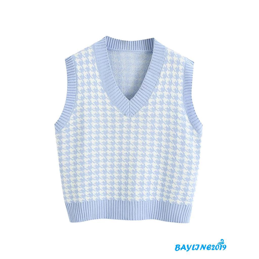 Áo Khoác Len Không Tay Họa Tiết Ca Rô Trẻ Trung Thanh Lịch Dành Cho Nữ