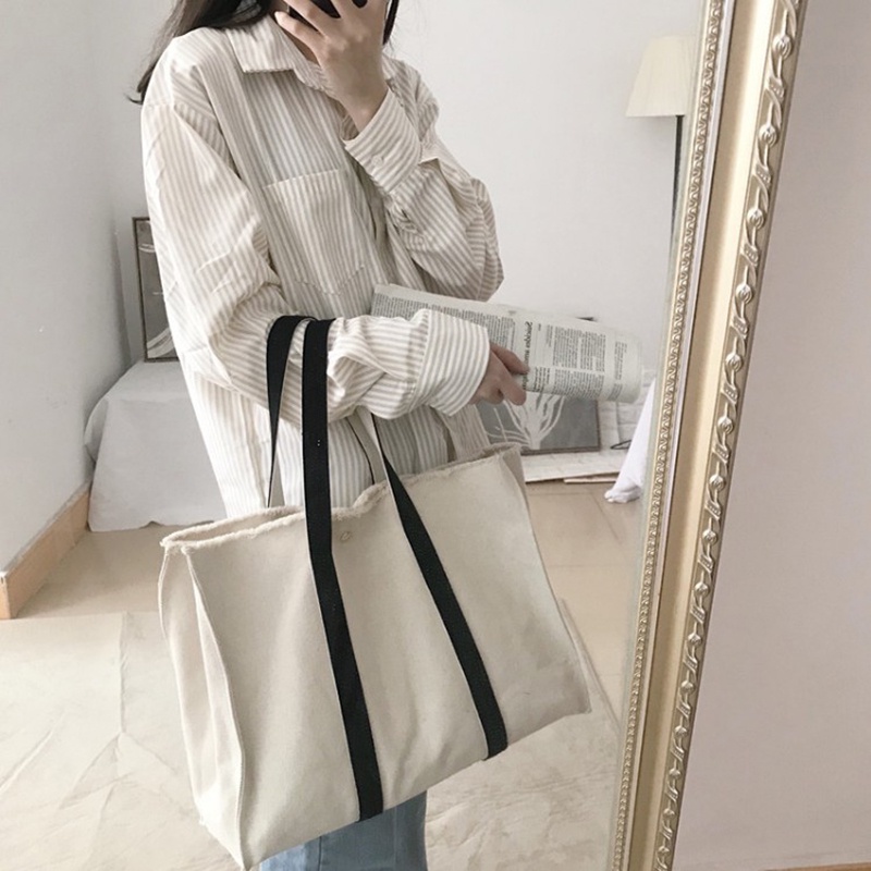 IELGY Túi Đeo Vai Vải canvas Viền Thô Phong Cách Hàn Quốc Thời Trang Cho Nữ