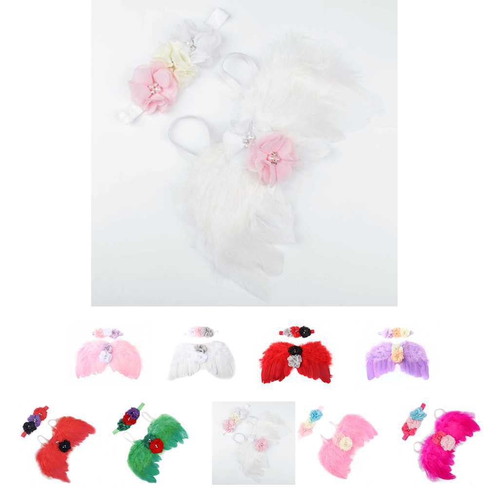 Baby Newborn Angle Feather Wing Colorful Flower Prop Suit Infant Clothes Suit