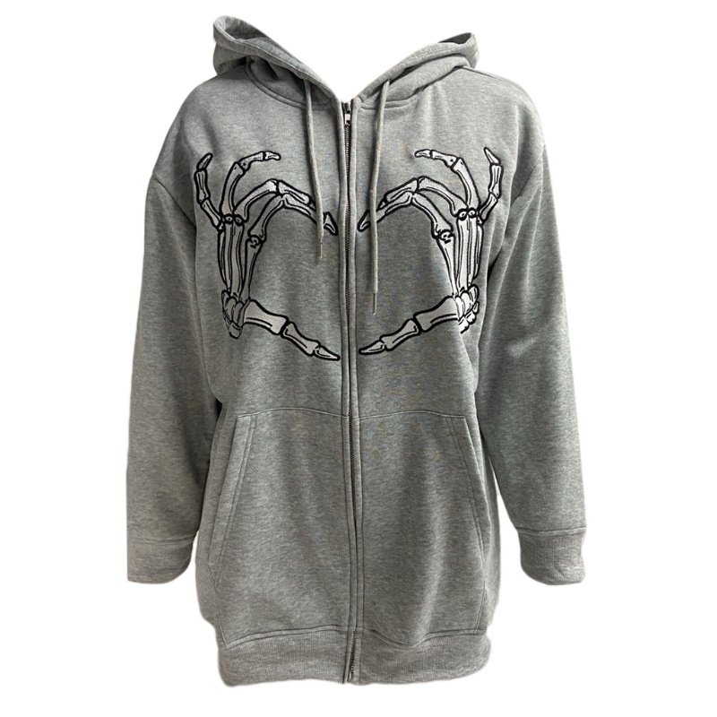 Xiangbao Áo Khoác Hoodie Unisex Ngoại Cỡ Thêu Hình Trái Tim Xương Quai Xanh