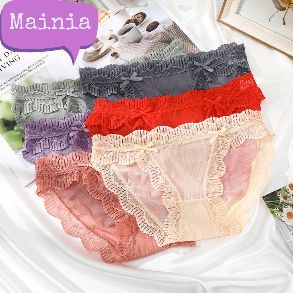 Quần Lót Ren Xuyên Thấu Đính Nơ 2 Bên Sexy Quyến Rũ Chíp Ren Nữ Cao Cấp Mainia Shop