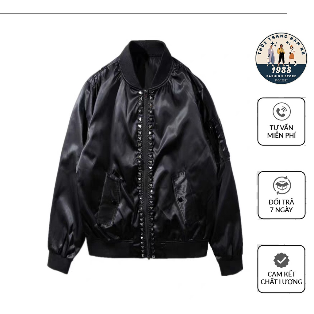 Áo Bomber Đinh Vuông ❤ Áo Khoác Mùa Đông Jacket Chất Liệu Nylon Dáng Rộng Unisex
