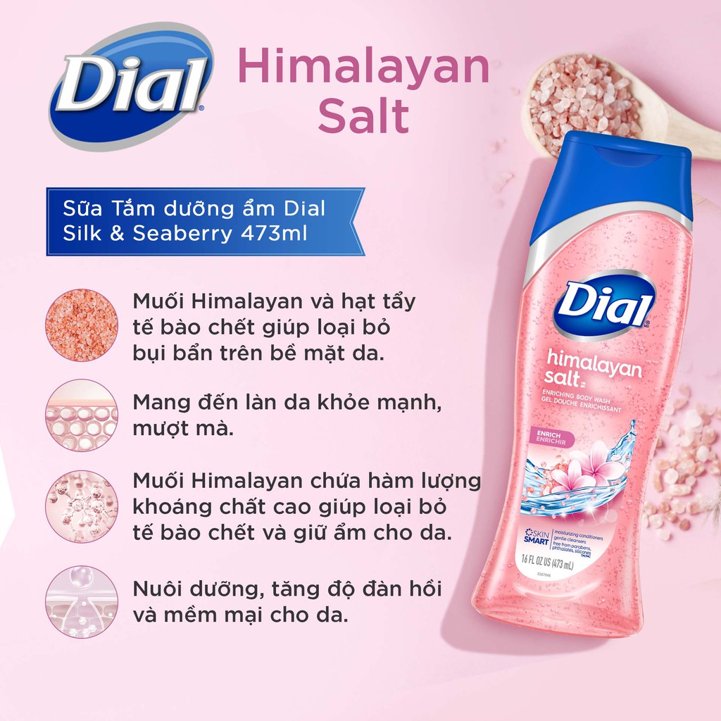 [Mã FMCGMALL - 8% đơn 250K] Sữa Tắm Dưỡng Da Dial Himalayan Salt 473ml (16oz)