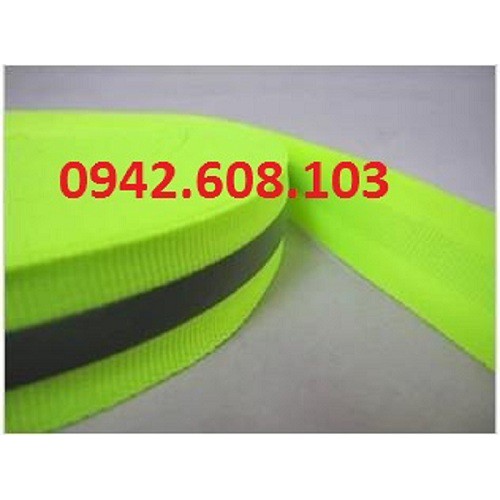 dây phản quang vải sọc 100m/cuộn rộng 2,5cm màu xanh, cam