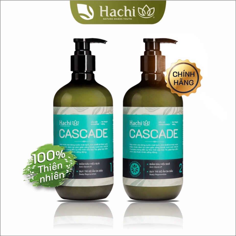 Dầu gội đầu cao cấp HACHI VIETNAM Cascade 500g xanh ngọc - Bộ,Sét dầu gội xả olive ngăn ngừa gàu ngứa giúp tóc bóng mượt