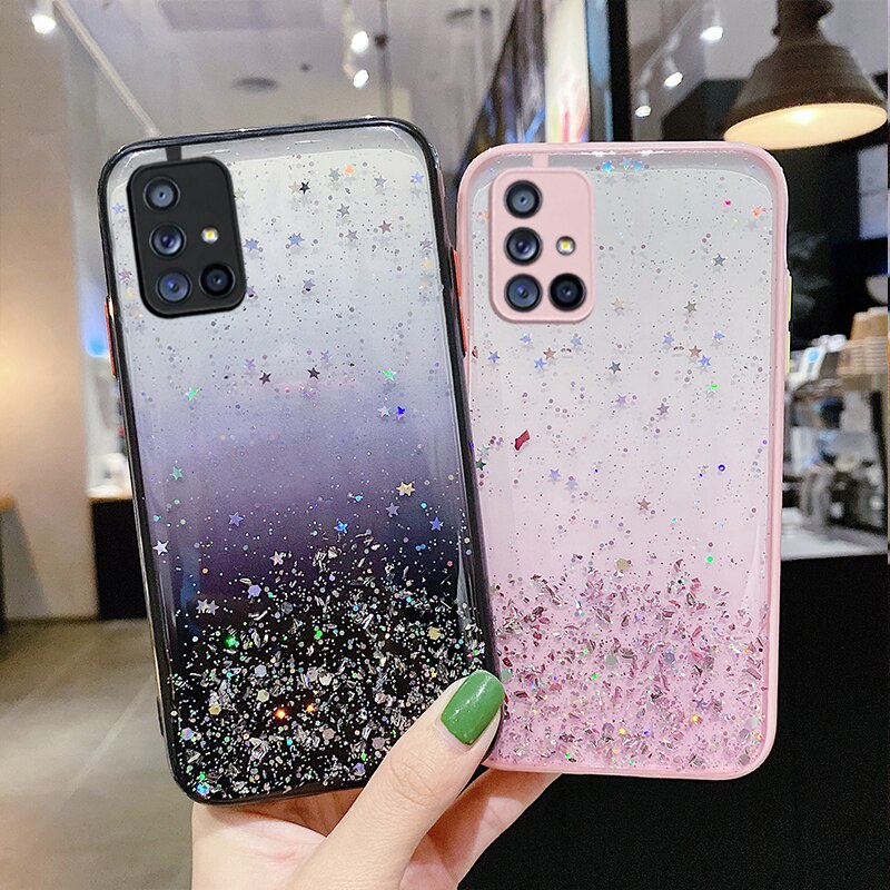 Ốp điện thoại cứng đính kim tuyến cho Samsung Galaxy A51 A71 A21S A10S A20S A31 A50 A50S