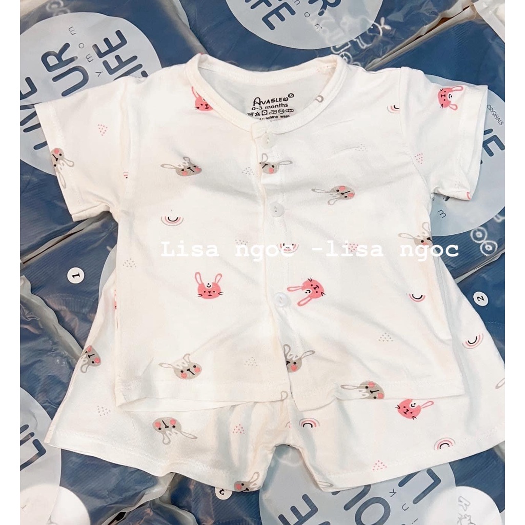 Bộ Ava cộc tay cúc giữa thun mềm cotton pettit xinh xắn cho bé trai và bé gái