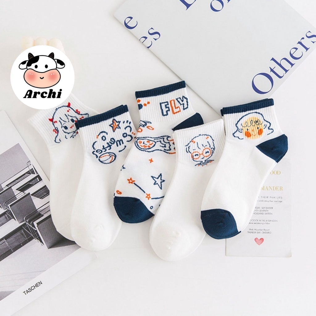 Tất nữ ngắn cổ mùa đông thêu hình học trò