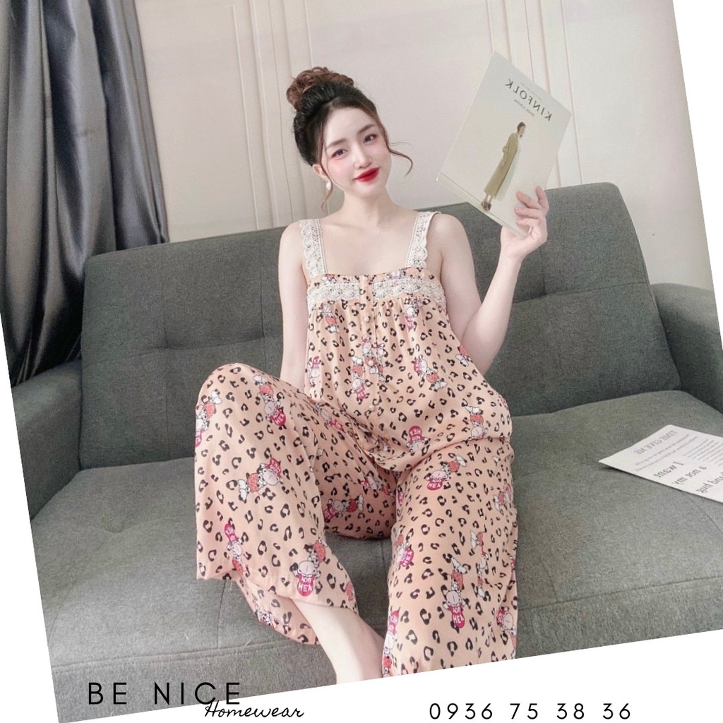 Set lụa quần dài phối ren vai nút ngọc trai xinh xắn nhà Be nice Homewear