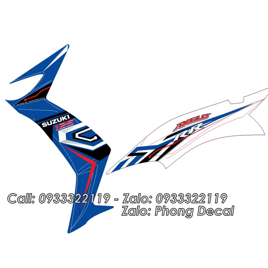 Tem Suzuki Axelo 125 Trắng Xanh Gp