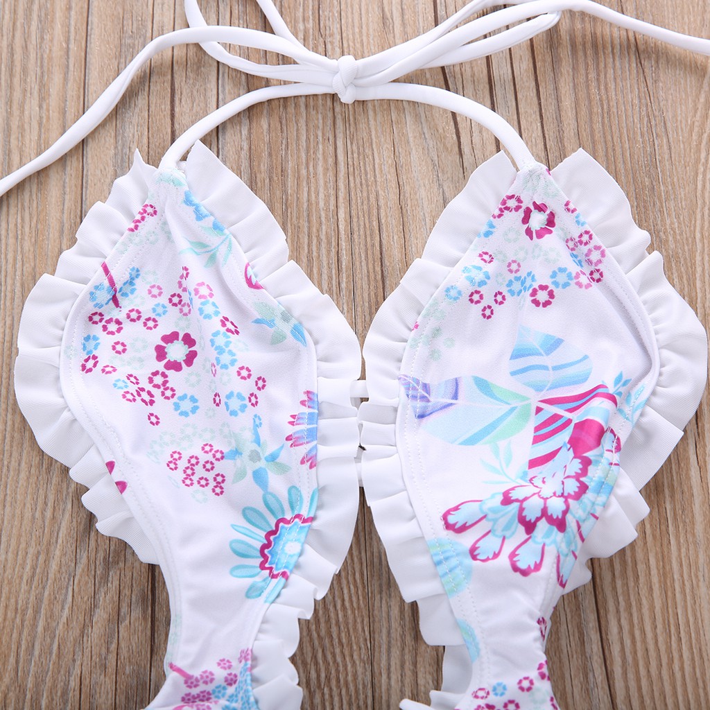 ❤XZQ-Floral Girls Baby Halter Split Bikini Swimwear Bathing Suit Swimsuit Costume 1-6