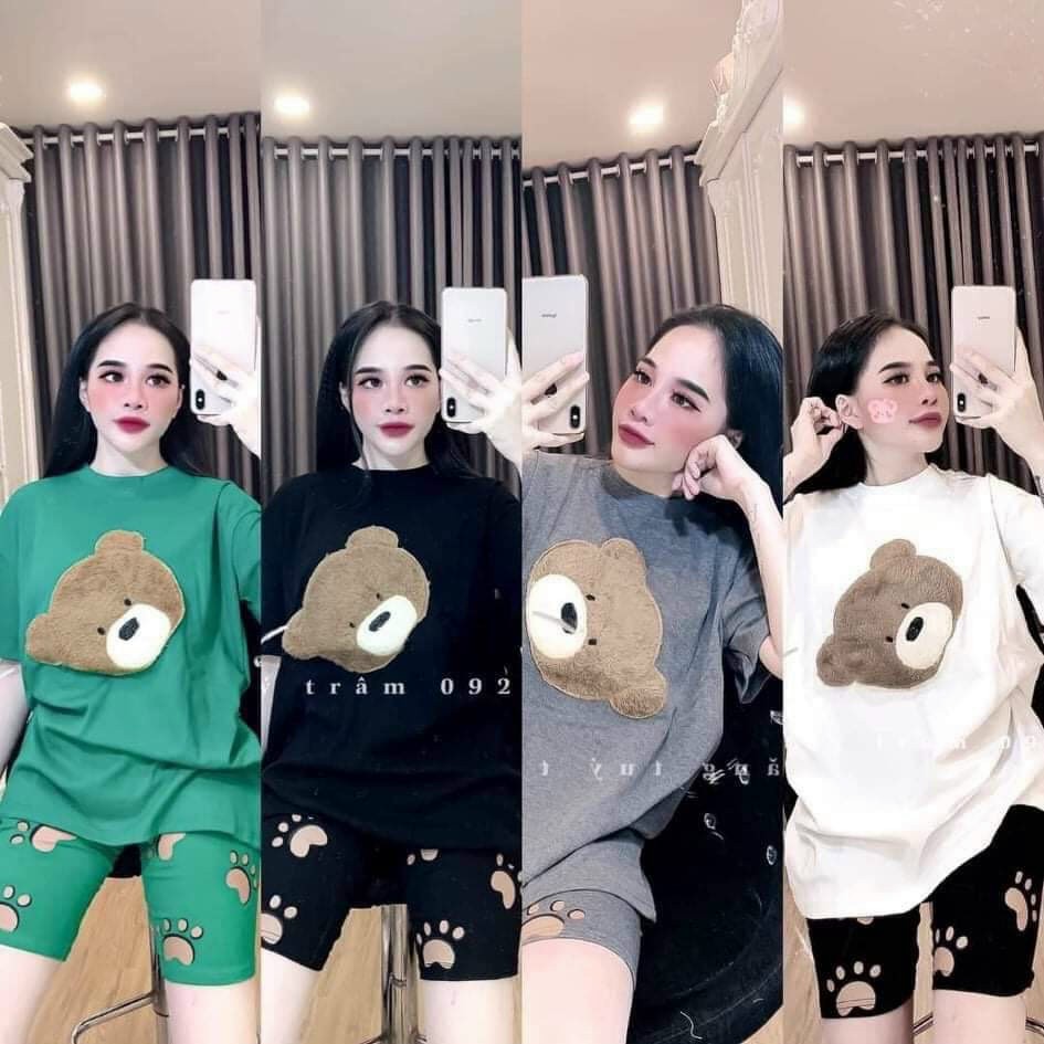 ❤️CÓ BIGSIZE TỚI 85KG❤️ Đồ bộ nữ quần lửng legging thun cotton co giãn Set đồ bộ nữ gấu dễ thương bigsize (43-85kg) B03