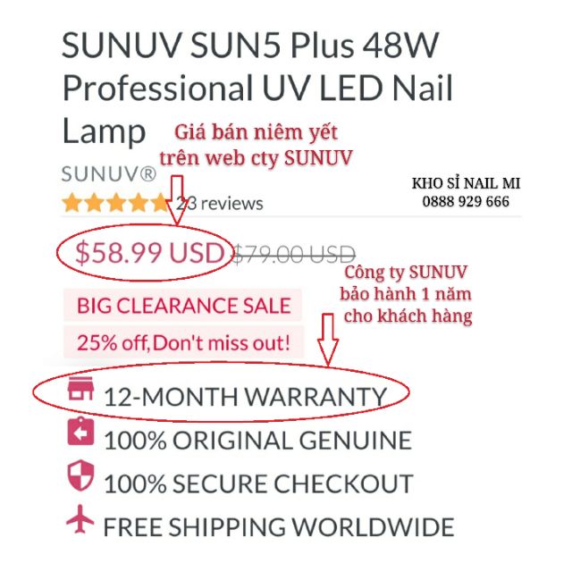 Máy hơ gel Sun 5 Plus 48W 36 bóng đèn - Hàng chính hãng công ty Sun UV/LED - bảo hành 1 năm