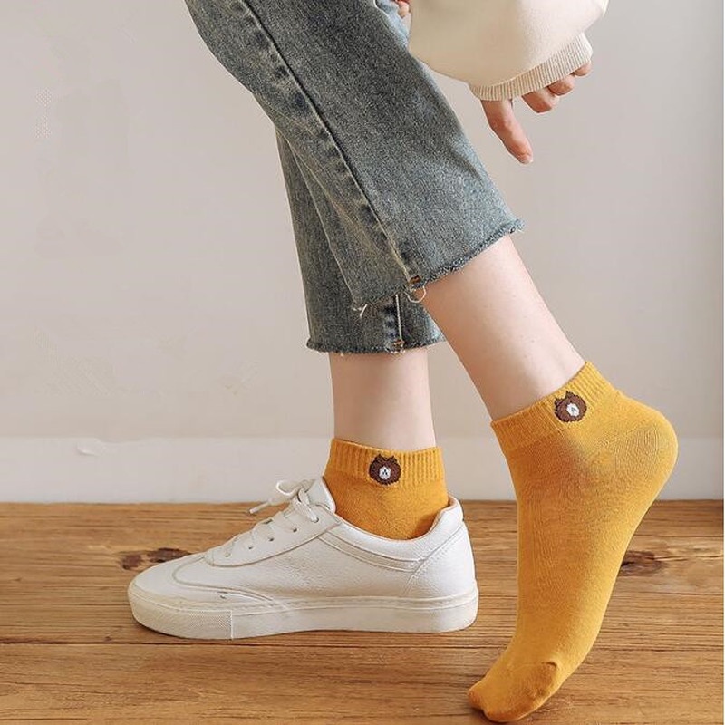 Tất nữ cổ ngắn, set 10 đôi tất gấu Popular cotton mềm mại, ấm áp, co giãn 4 chiều, chun không hằn cổ chân_ Siberi