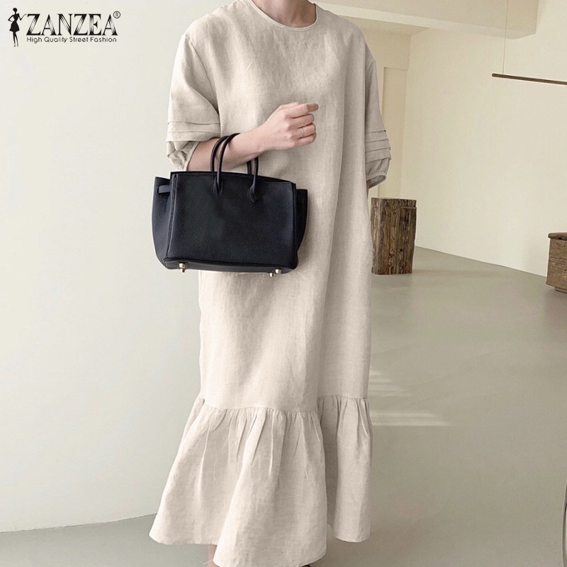 Đầm maxi Zanzea dáng rộng tay phồng đuôi cá thời trang cho nữ