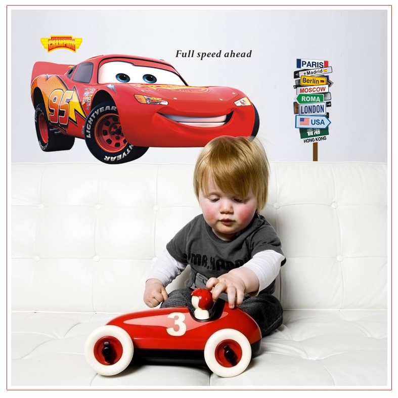 Decan dán tường đẹp, decan 3d hình ô tô dán phòng ngủ cho bé AY9006