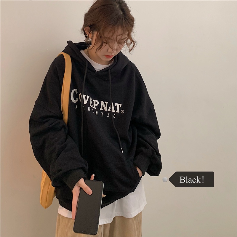 Áo hoodie dáng rộng in chữ phong cách Hàn Quốc thời trang cho nữ với 2 màu lựa chọn | BigBuy360 - bigbuy360.vn