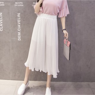 Quần Voan Nấm Xù Thường Ngày Dài Đến Mắt Cá Chân Xếp Ly Thẳng Quần Ống Rộng Co Giãn Quần Eo Quần Ống Rộng [S ~ XL]