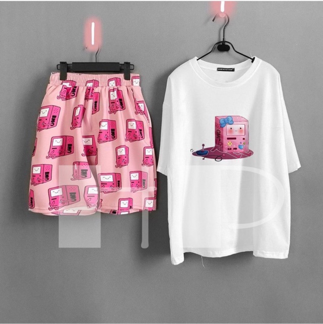 Sét áo game ngồi đeo nơ + quần đùi game hồng THB868
