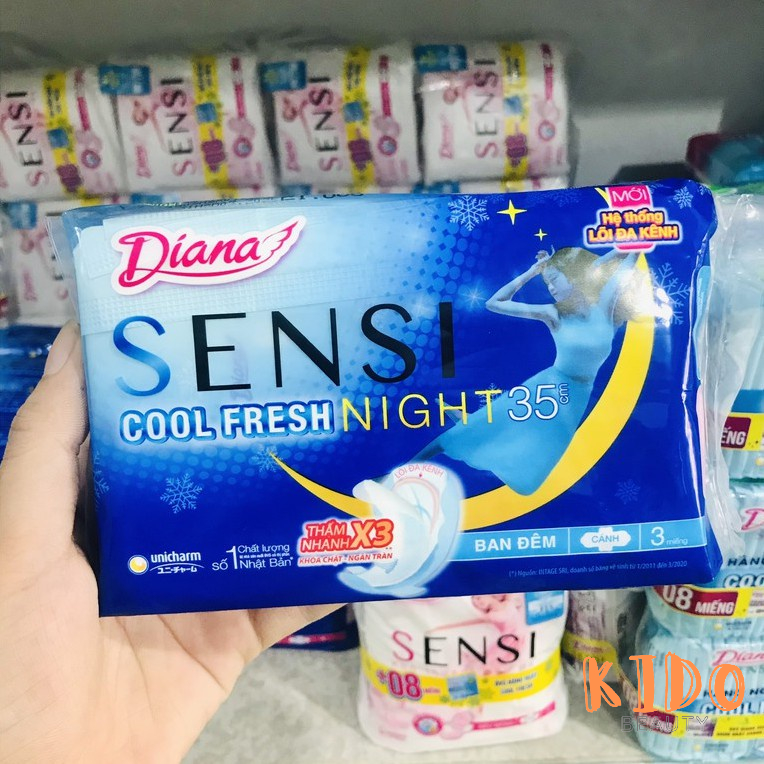 Băng vệ sinh ban đêm Diana Sensi Cool Fresh Night |Super Night có cánh - BVS Diana siêu thấm chống tràn