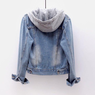 Women's jeans jacket short spring and autumn Korean new long sleeve slim Hooded Jacket versatile student top Size S-5xl