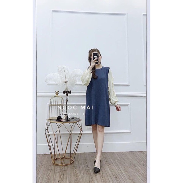 [Mã SKAMA06 giảm 8% tối đa 50K đơn 250K] Đầm xoè tay bo cột nơ