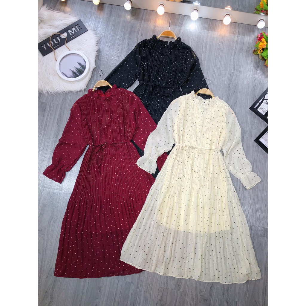 VÁY CHẤM bi thắt dây eo xếp li (kèm ảnh thật,video) | BigBuy360 - bigbuy360.vn