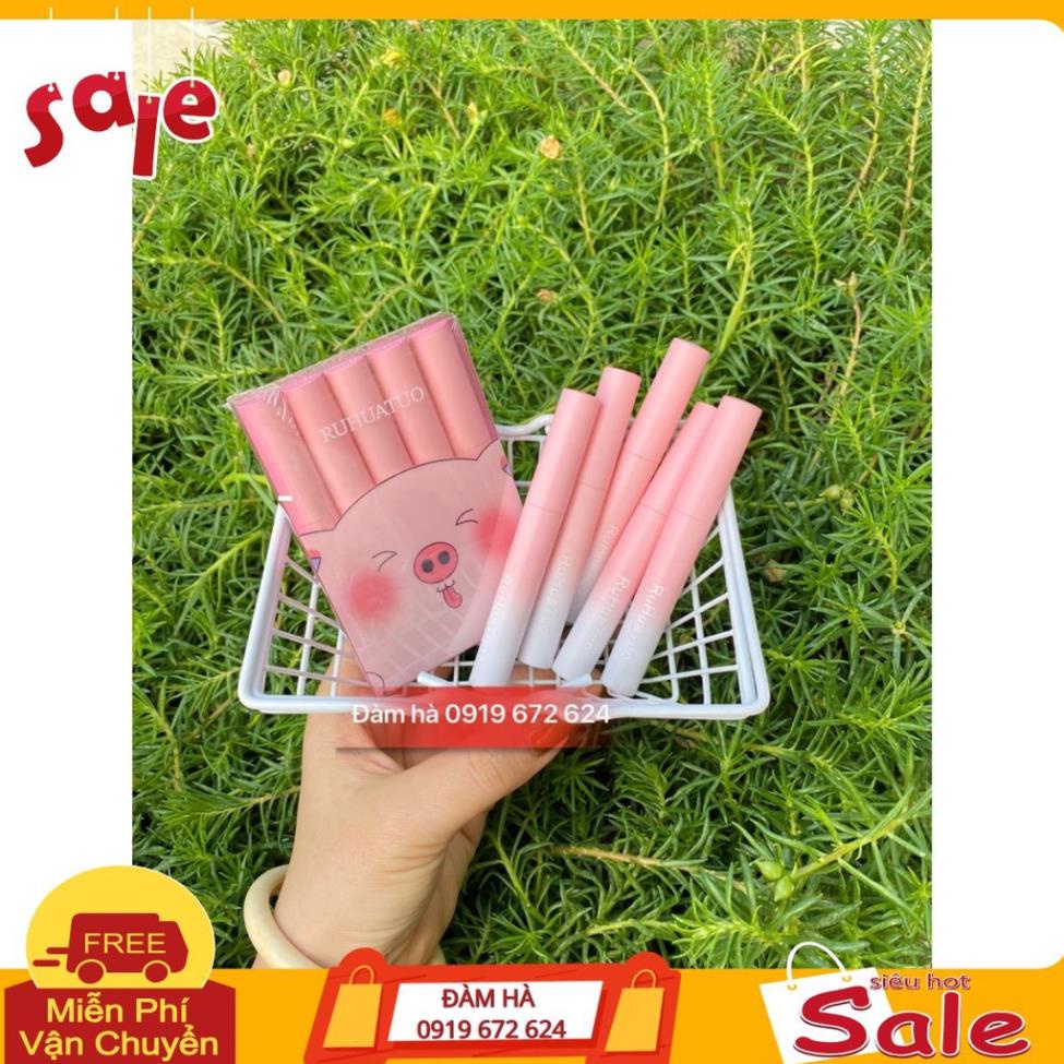 Set 5 Son kem Heo Hồng - set son heo hồng Ruhuatuo 5 cây nội địa trung sẵn 