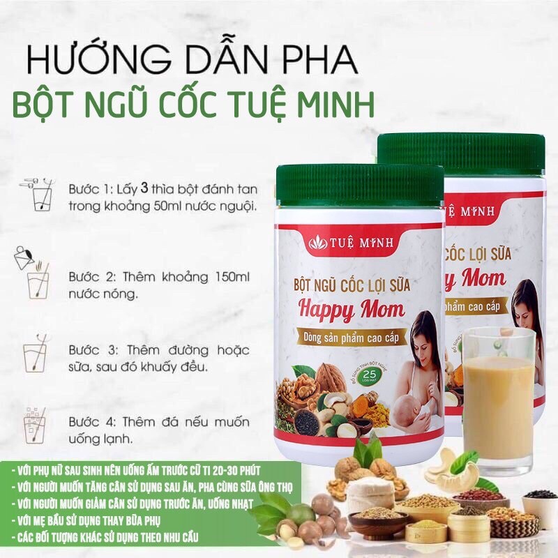 Bột Ngũ Cốc Dinh Dưỡng Lợi Sữa Tuệ Minh 25 Loại Hạt Bổ Sung Nhiều Dưỡng Chất Tốt Cho Bé ( Hộp 500Gr )