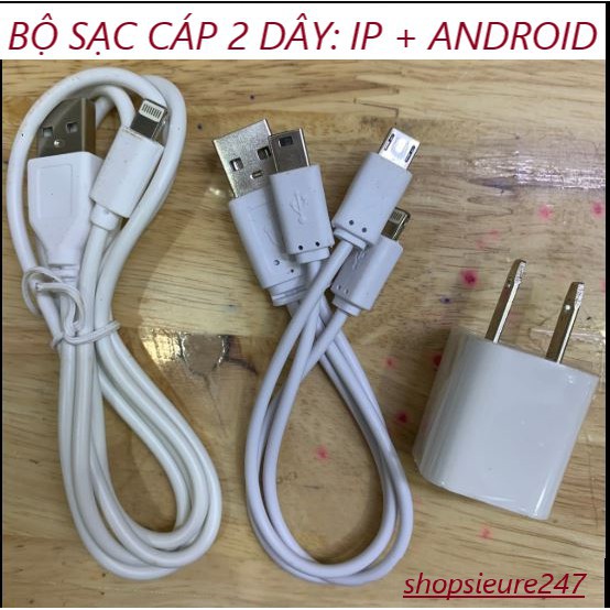 (CHUYÊN SỈ) BỘ CỐC SẠC 2 DÂY CÁP IPHONE + ANDROID (GIÁ TỐT)