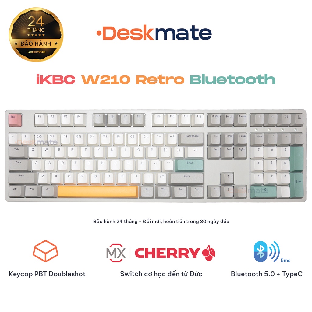 Bàn phím cơ không dây iKBC W210 Retro Bluetooth 5.0 - Cherry MX