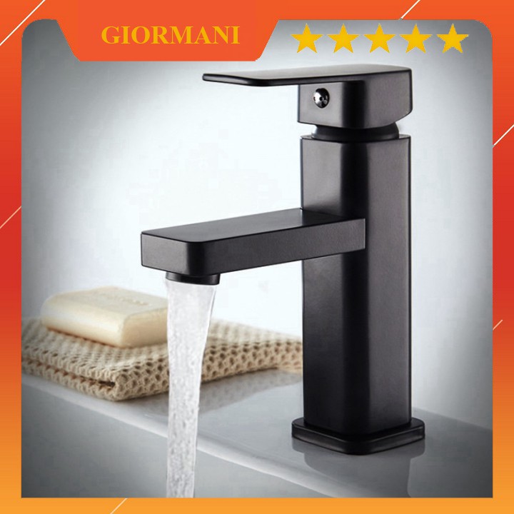 Vòi rửa mặt, Vòi lavabo nóng lạnh cao cấp SNL34 (vuông đen) tặng đôi dây cấp inox