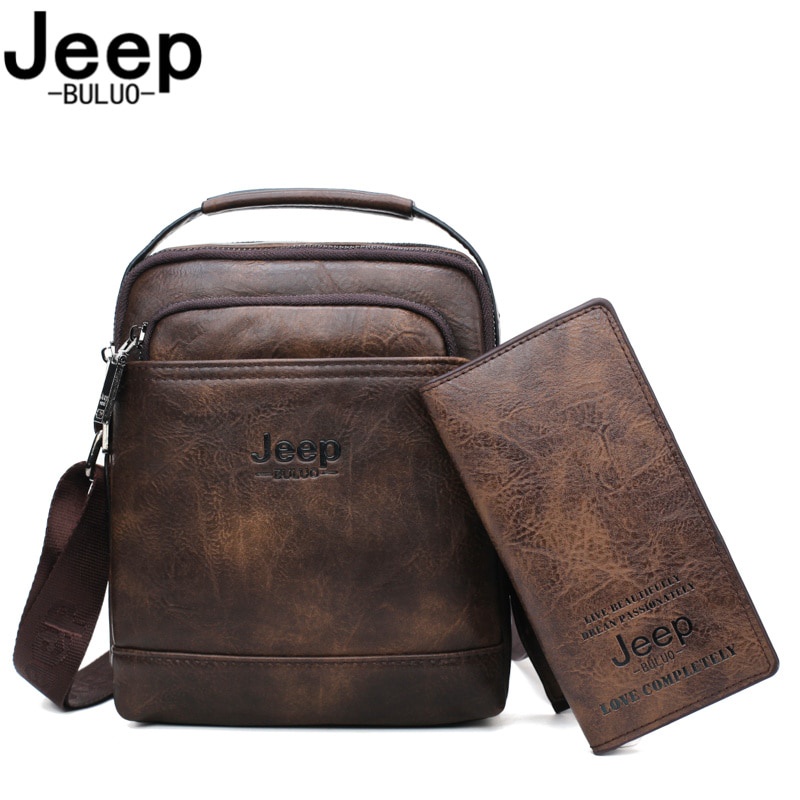 JEEP BULUO Bộ 2 túi đeo chéo vai bằng da thời trang sành điệu cho nam