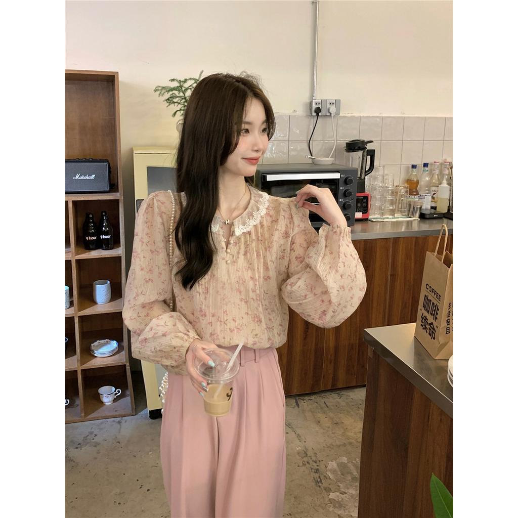 Áo Voan Hoa Dài Tay Phối Ren Xinh Xắn 63069