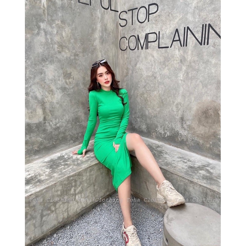 Đầm Body Zip Xẻ Tà Xỏ Ngón Cao Cấp Hình Thật + Video