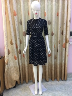Đầm xoè chấm bi Cổ xếp buộc nơ CC26