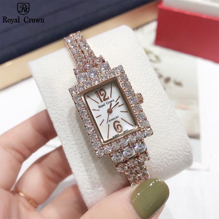 Đồng Hồ Nữ Chính Hãng Royal Crown 3584 Jewelry Dây Kim Loại Đính Đá Chống Nước Chống Xước