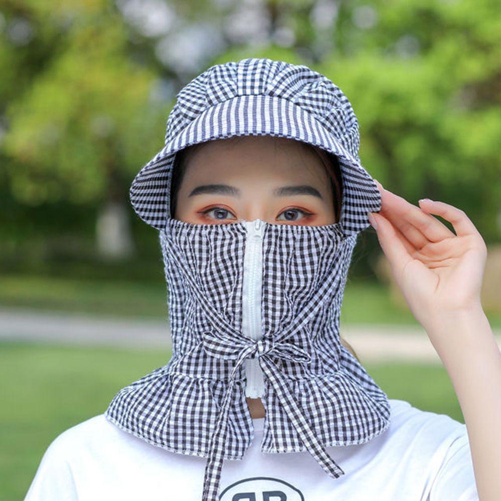 Mũ Bucket Chất Liệu Polyester Cotton Họa Tiết Sọc Caro Phong Cách Hàn Quốc Sự Bảo Vệ