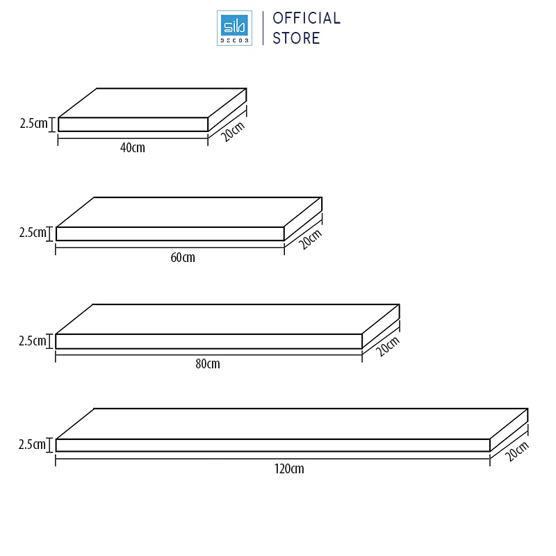 Kệ Thanh Ngang Màu Vân Gỗ Nhiều Kích Thước SIB Decor, Tặng Kèm Phụ Kiện Treo Tường - KT005